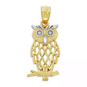 Gold Owl Charm - 10K Gold Pendant Two Toned New
